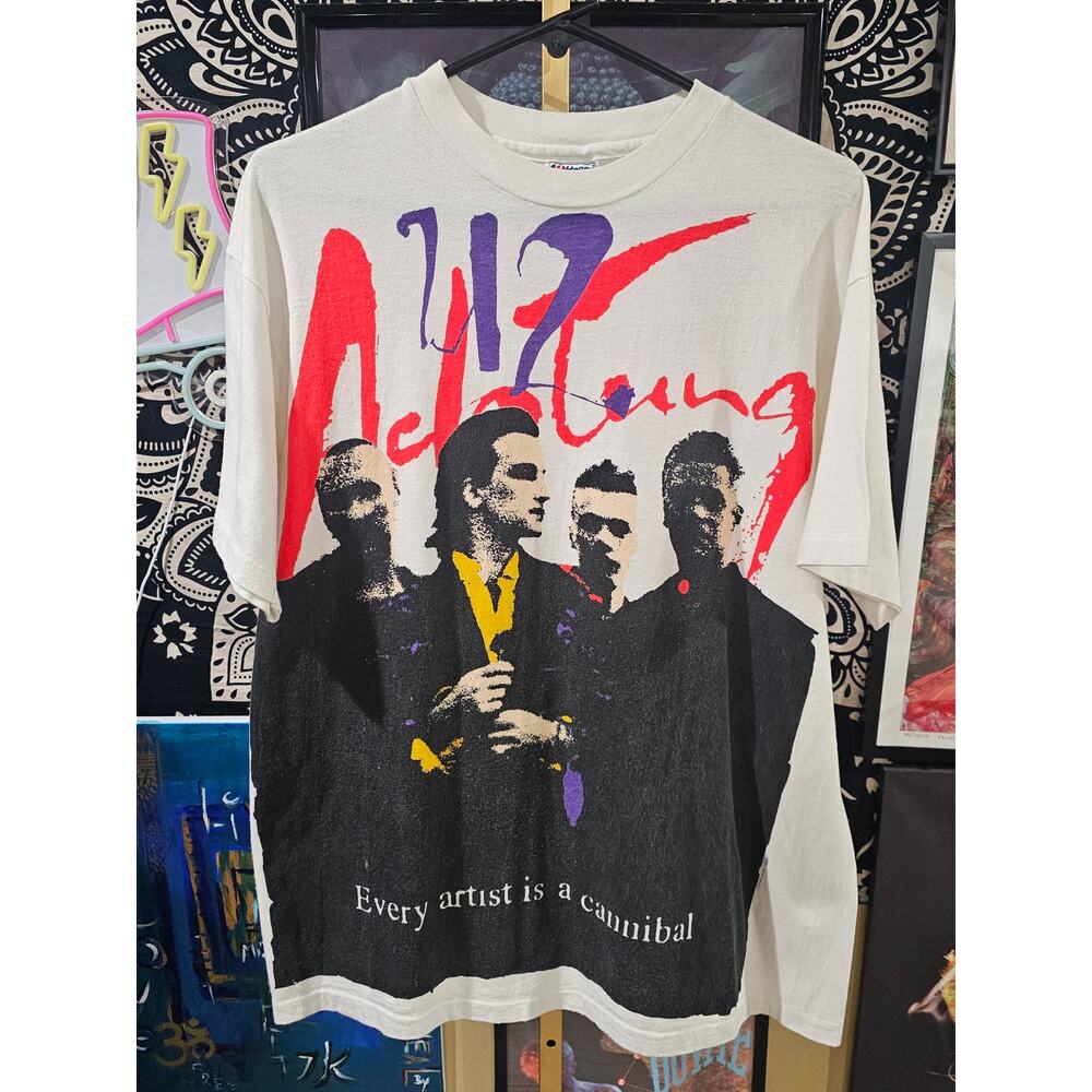 Rare 1991 Vintage U2 Double Sided Zoo Euro Tour Rap Tee, Size Large